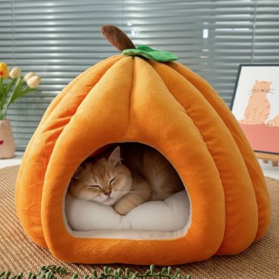 Panier chat citrouille orange