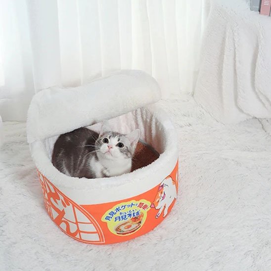 Coussin chat kawaii nouilles