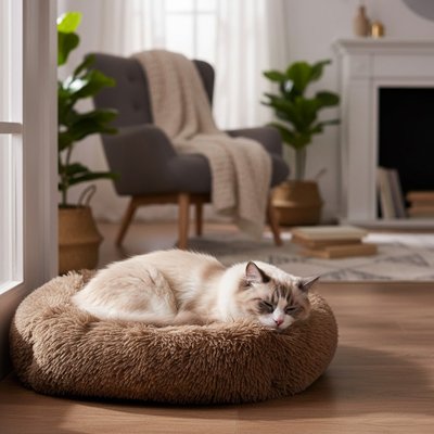 Coussin pour chat peluche marron