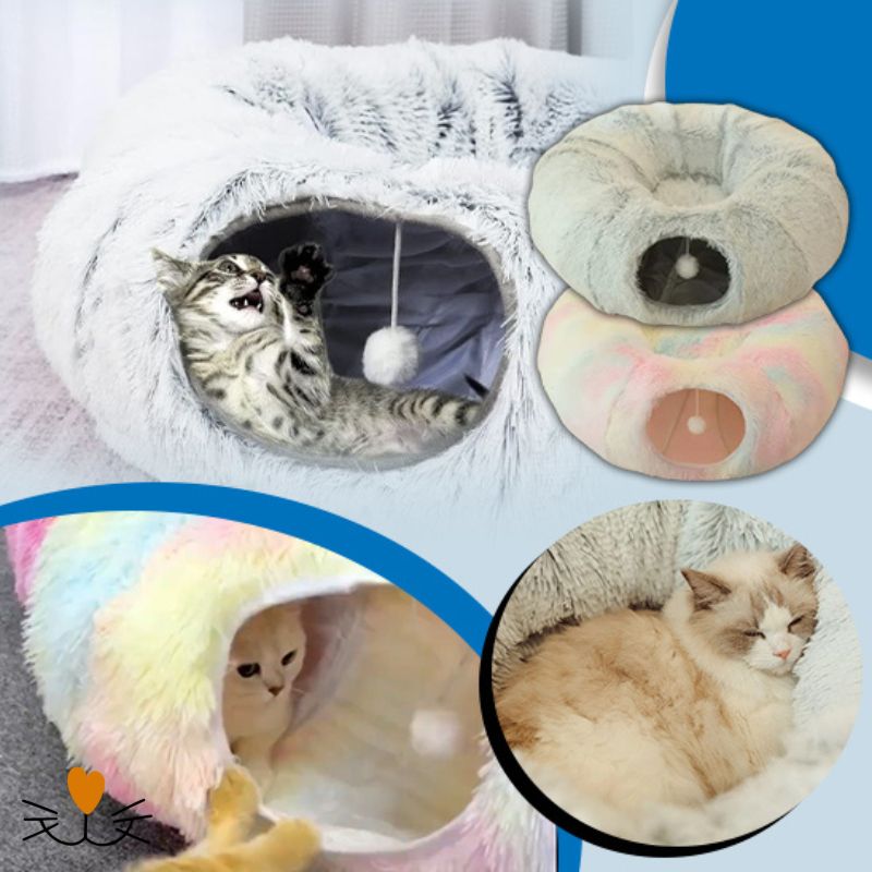 coussin chat tunnel moelleux