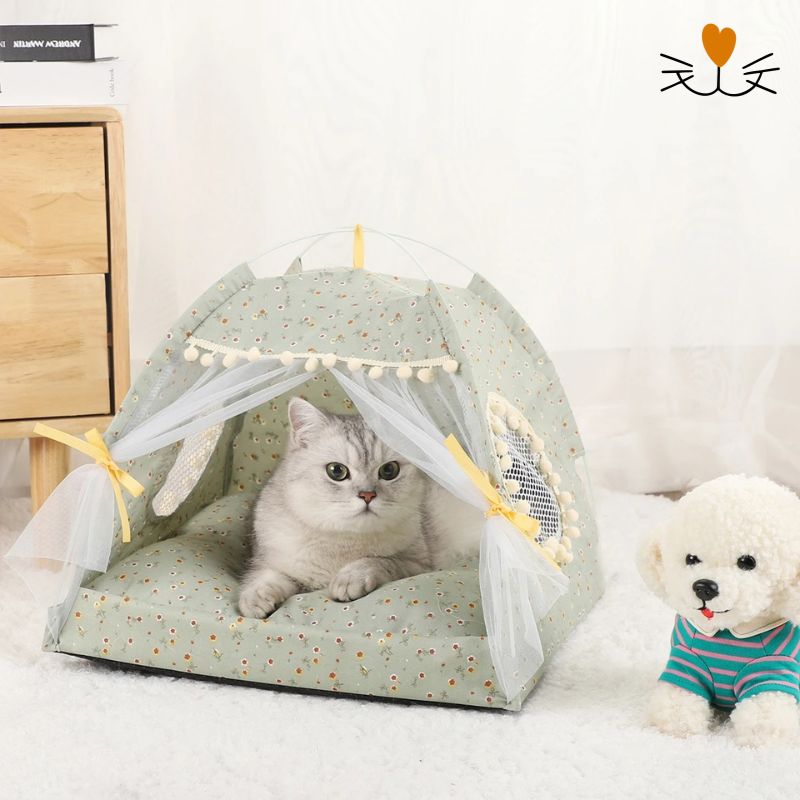 lit pour chat tente fleur