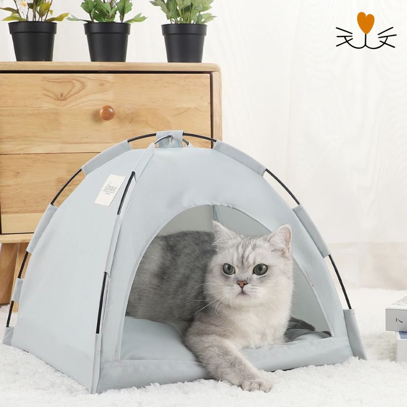 lit pour chat tente gris