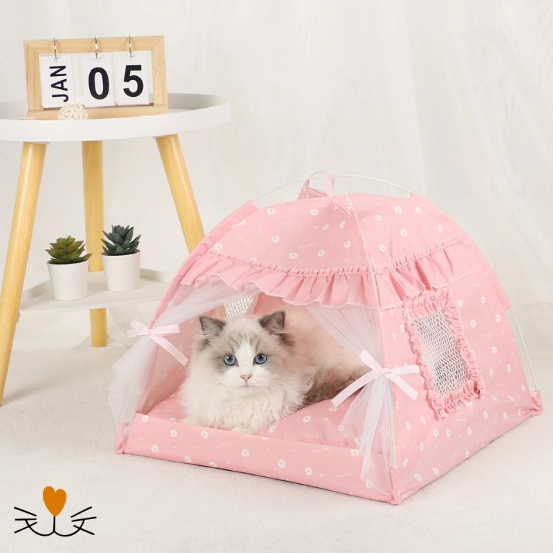 lit pour chat tente rose