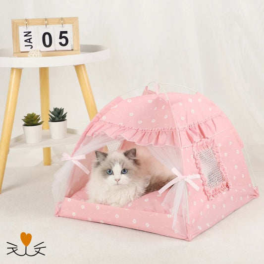 lit pour chat tente rose