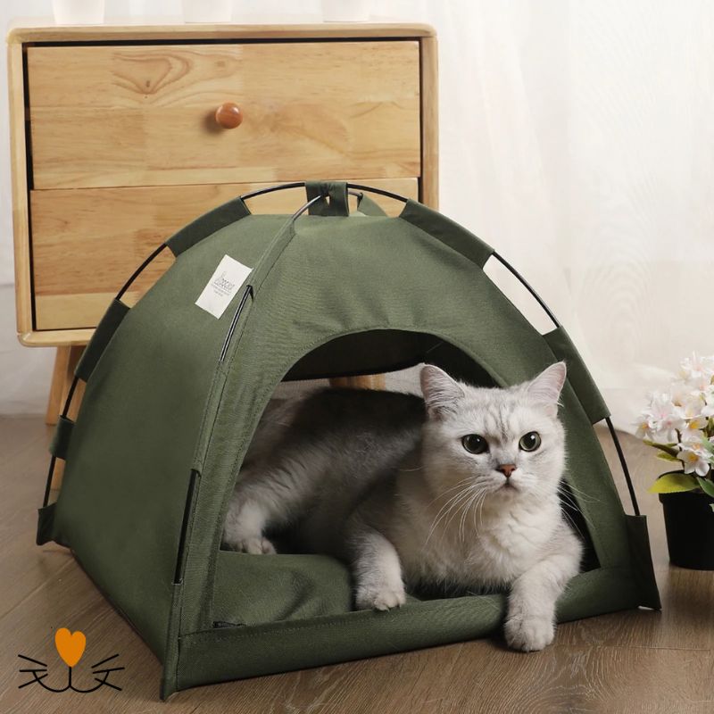 lit pour chat tente vert